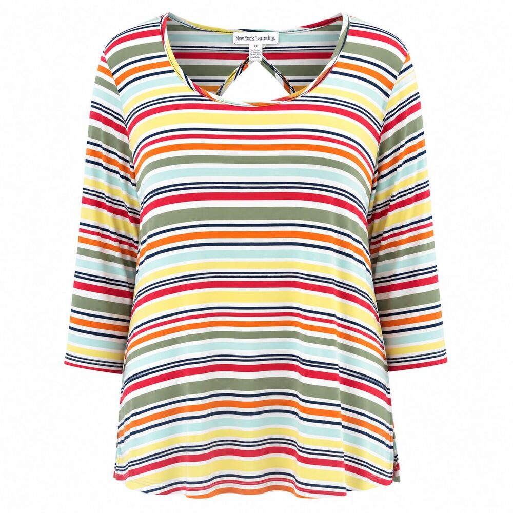 New York Laundry Tunic Blouse Women's 2X Stripped Relaxed vacation Lagenlook